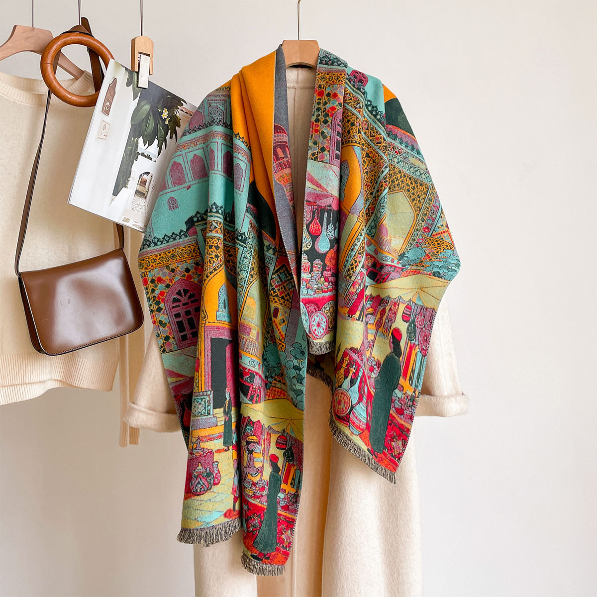 Woven Scarf Blanket - Women Imitation Cashmere Scarf Reversible Kerchief